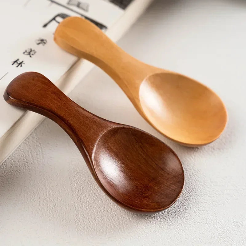 Mini wooden spoons short handle coffee tea sugar dinner party dessert scoops kitchen tableware spice condiment spoon