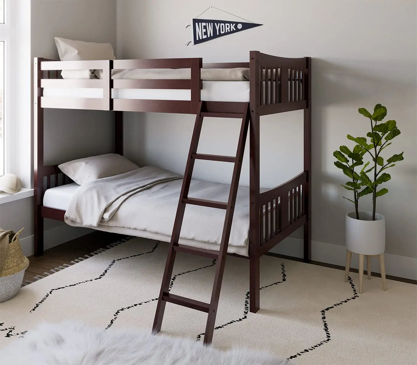 Bunk bed twin over (espresso) - beds for kids converts to 2 individual - united states