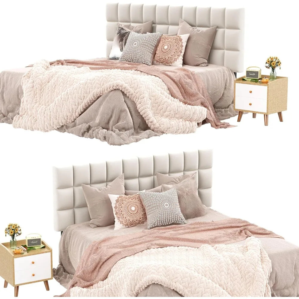 Velvet tufted king headboard with wood frame and metal legs adjustable height 42-56 inches - beige / united states