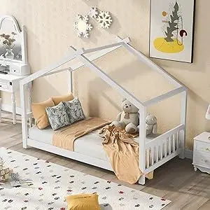 Bellemave floor house beds wood montessori bed frame twin size platform with headboard & footboard for kids boys girls