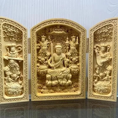 Solid wood carving three open buddha statue collapsible sculpture living room and bedroom decoration modern art - 28