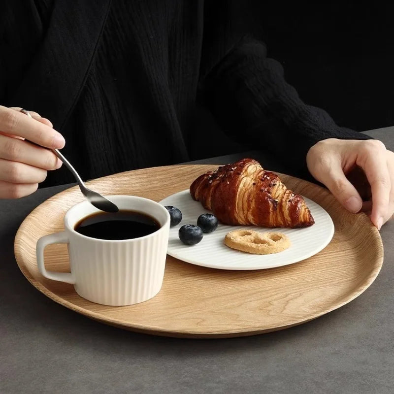 Wooden dinner plate round dessert wood coffee cake tray bakery bread display kitchen tableware accessories