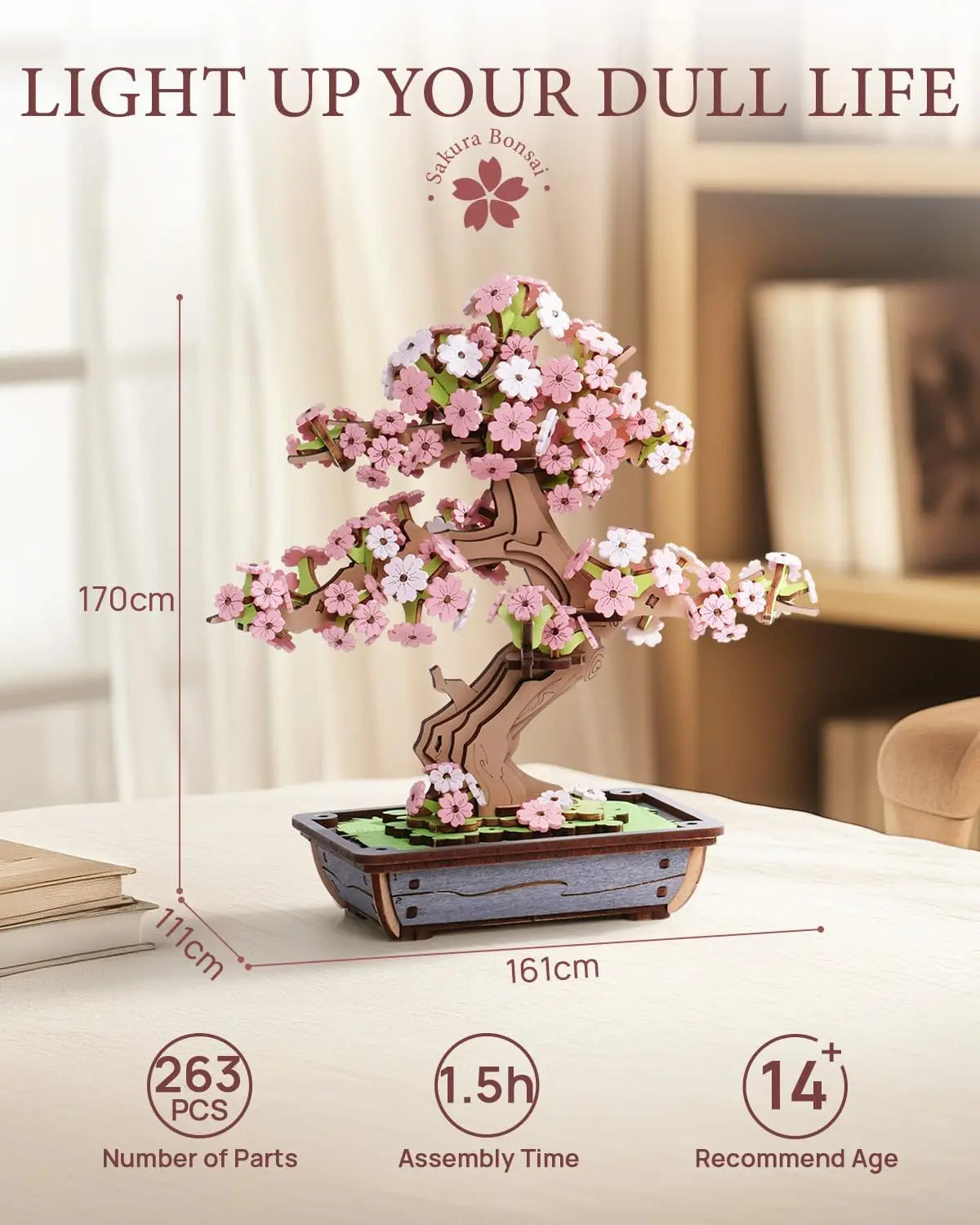 Robotime rolife diy wooden sakura bonsai 3d puzzle crafts flower gift for mom wife friends