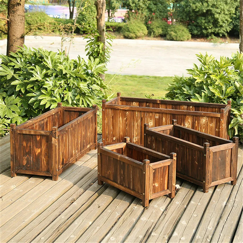Wooden raised flower bed indoor outdoor vegetable herb planter pot garden display