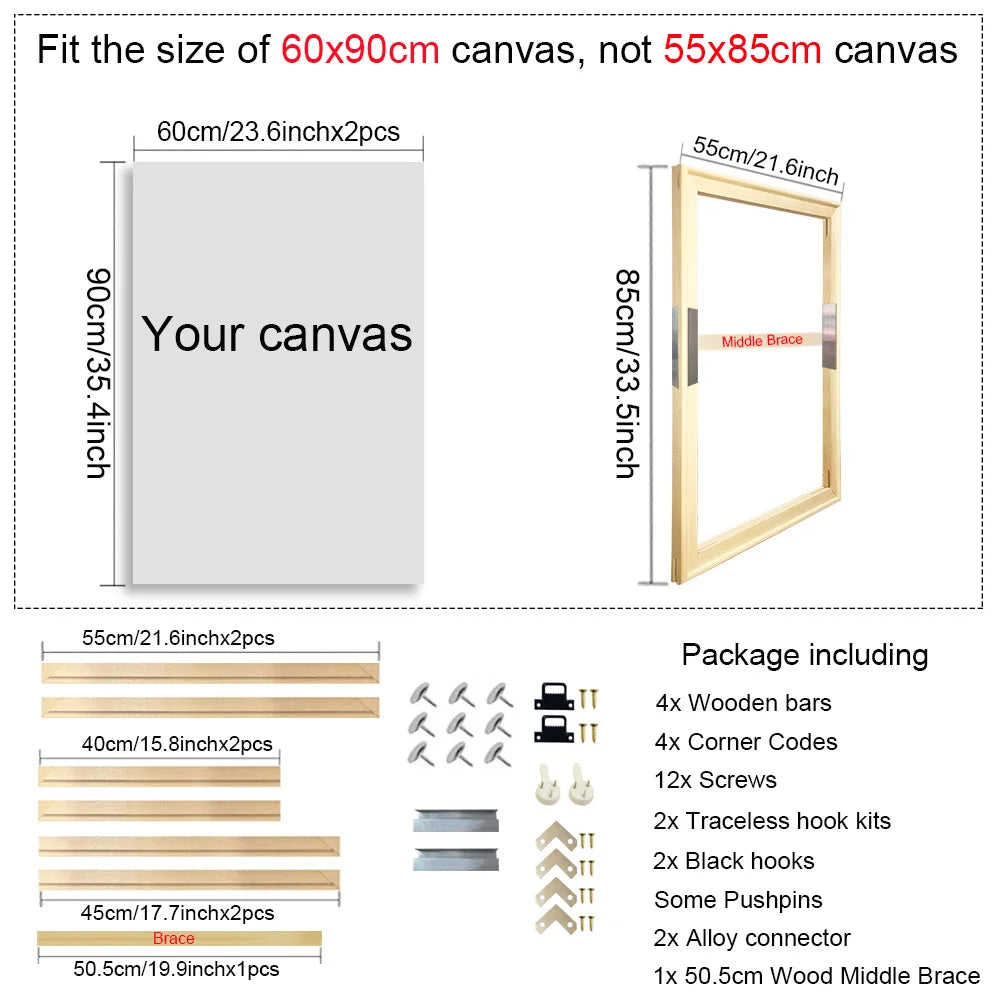 40x60 50x70 60x90 60x120 diy wood frame kit for canvas oil painting bars diamond wall art - 55x85cm