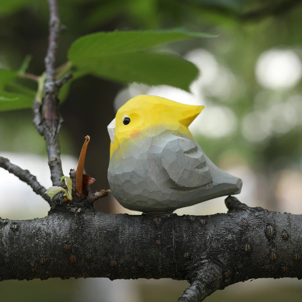 Hand-carved cockatiel figurine - wooden parrot decor for home/office unique bird lover gift cute yellow crested