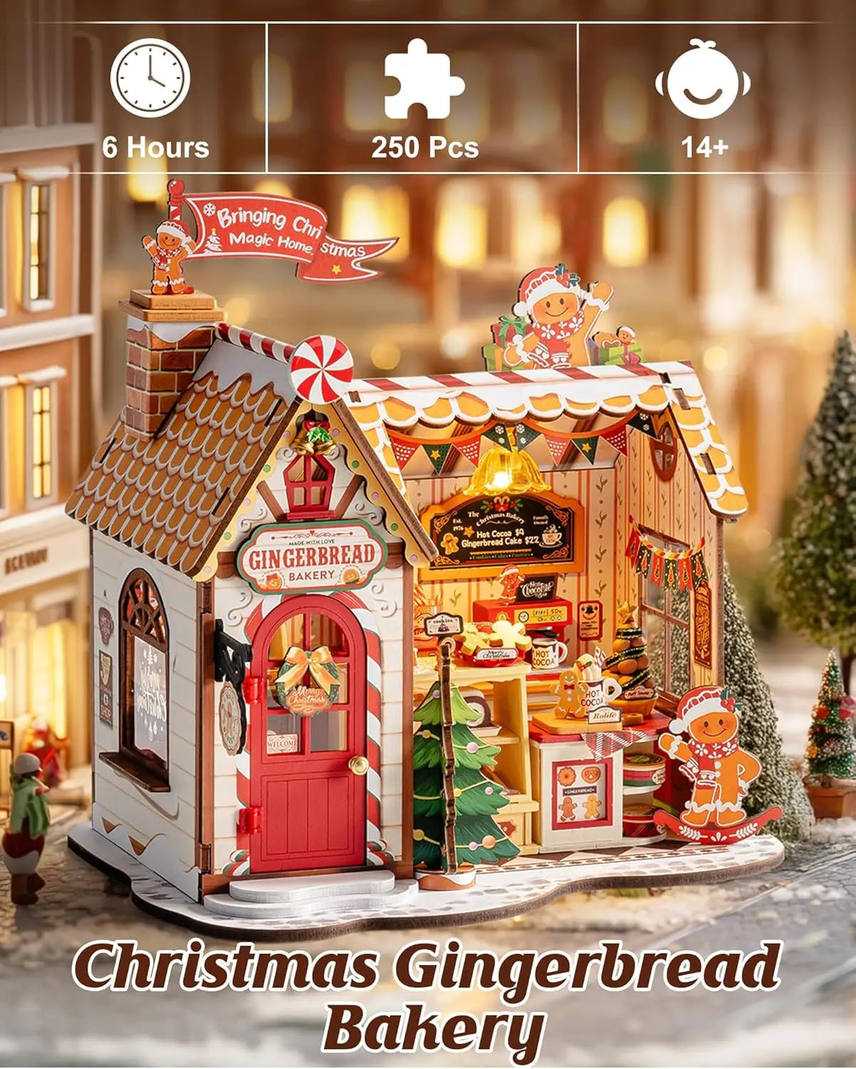 Robotime rolife diy miniature house kit christmas gingerbread 250-piece model dolls for teens adults no glue - stg176