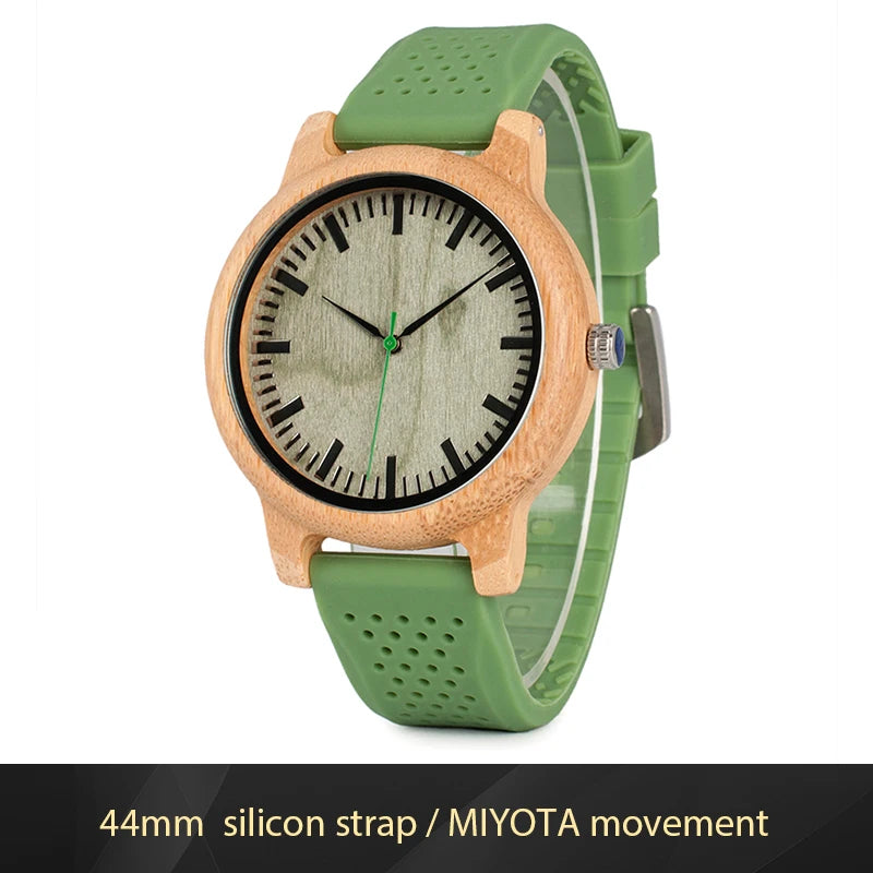 Bobo bird wood watch for men women japan analog quartz wristwatches 44mm causal green leather custom watches relogio