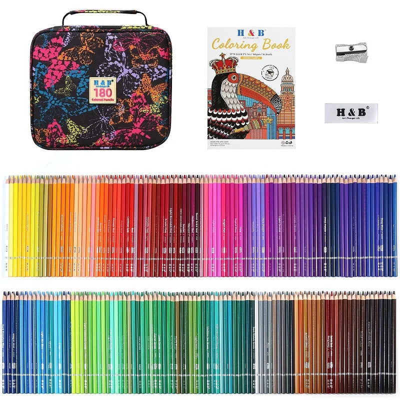 H&b 72/120/180 coloring pencils set with portable stoh&rage bag pro soft core artist supplies gift for drawing lovers