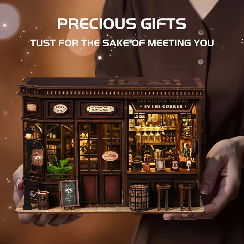 new-corner-bistro-miniature-diy-book-nook-3d-wooden-puzzle-craft-kit-christmas-black-friday-micro-scene-model-gift