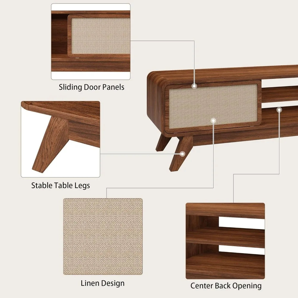 Mid century modern tv stand for tvs up to 65’’ farmhouse entertainment center with storage cabinet table nature linen
