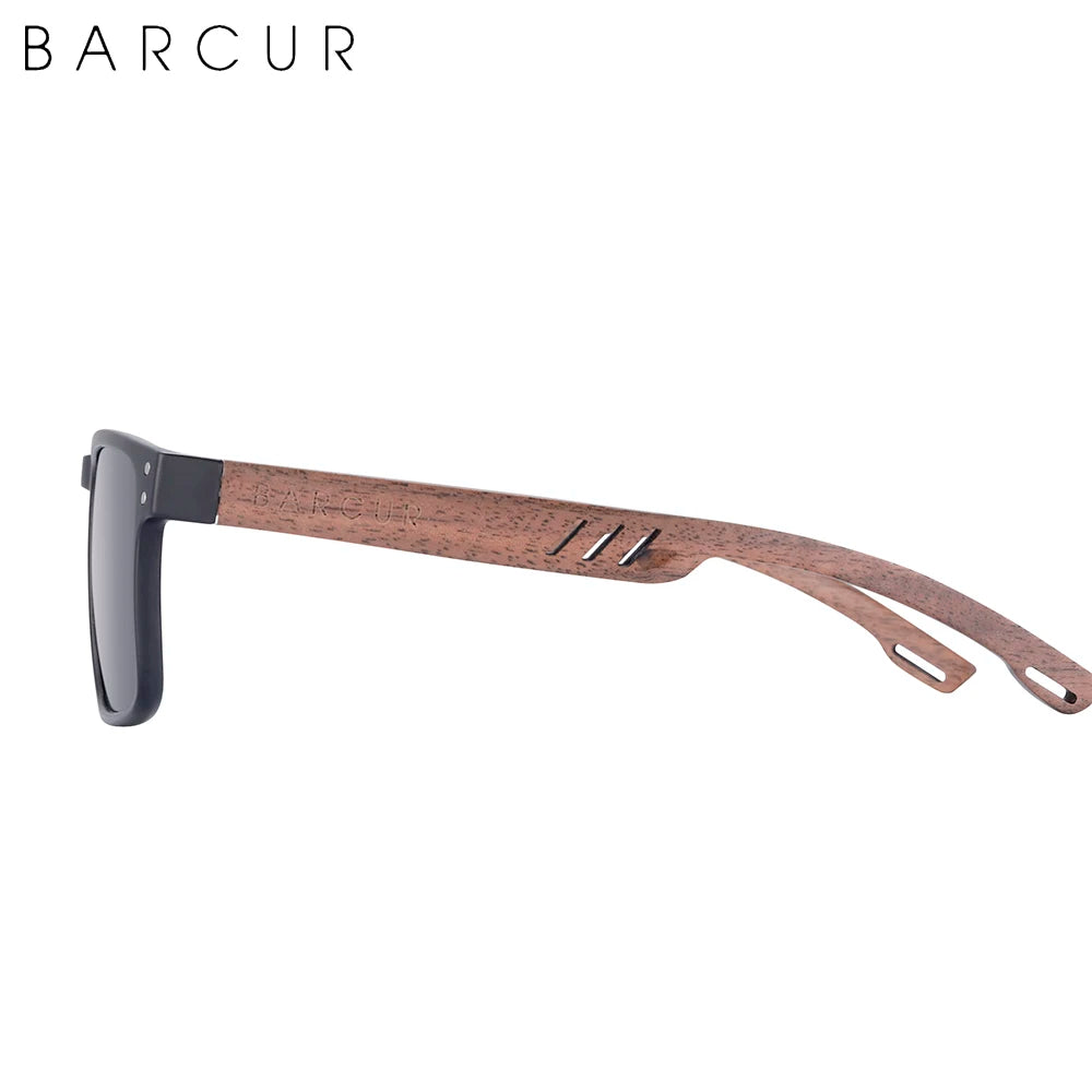 Barcur wooden sunglasses for men polarized natural walnut wood sun glasses women eyewear uv400 oculos - black gray