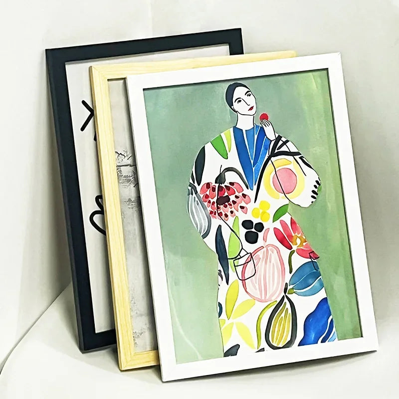 Set of 3 a4 wooden picture frames black white and apricot natural solid mount poster for wall mounting included hardware