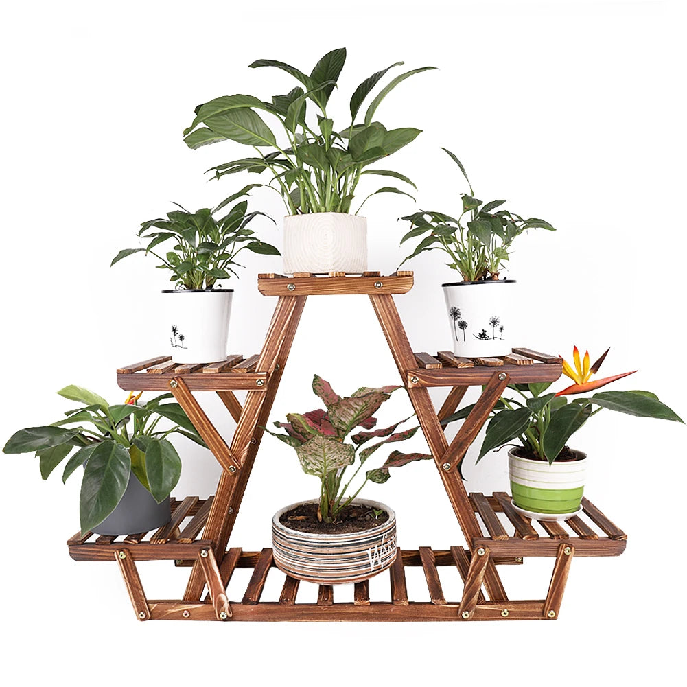 Wooden plant stand holder 6 tier flower pot rack corner display shelf for indoor outdoor