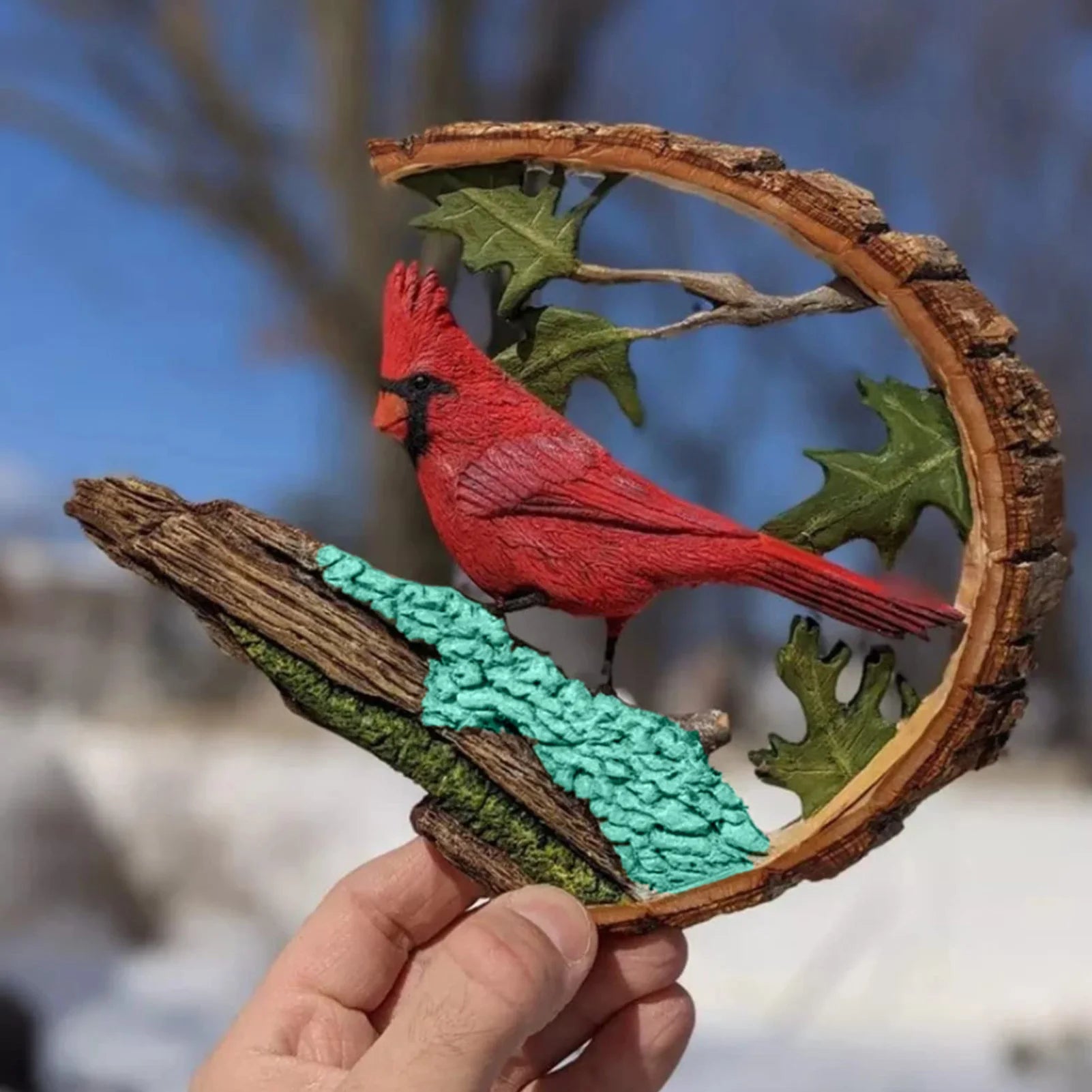 Delicate red bird wood carving ornament appearance festive season for valentines birthday anniversary gifts - decorative