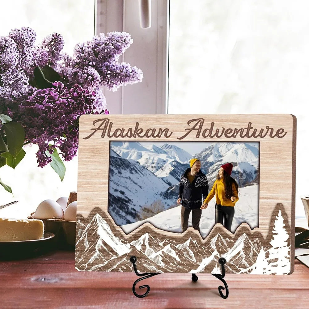 Alaska adventure photo frame wooden picture with stand vacation friendship gifts for friends family 5 x 8 pictur