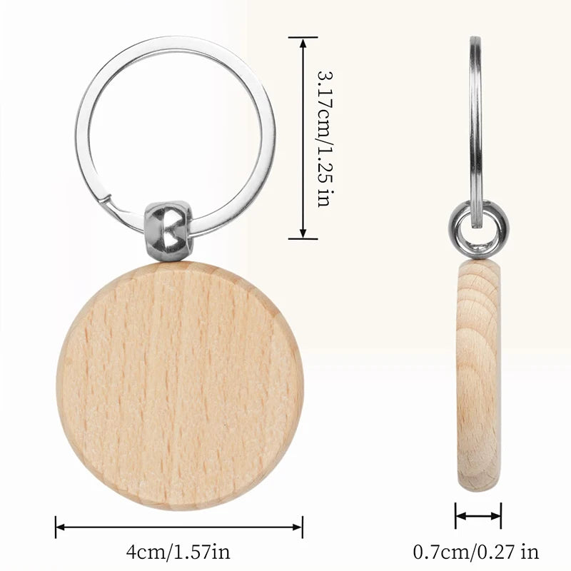 100pcs natural wood key chains round keyring for father mother ’s day gifts - wood - chain