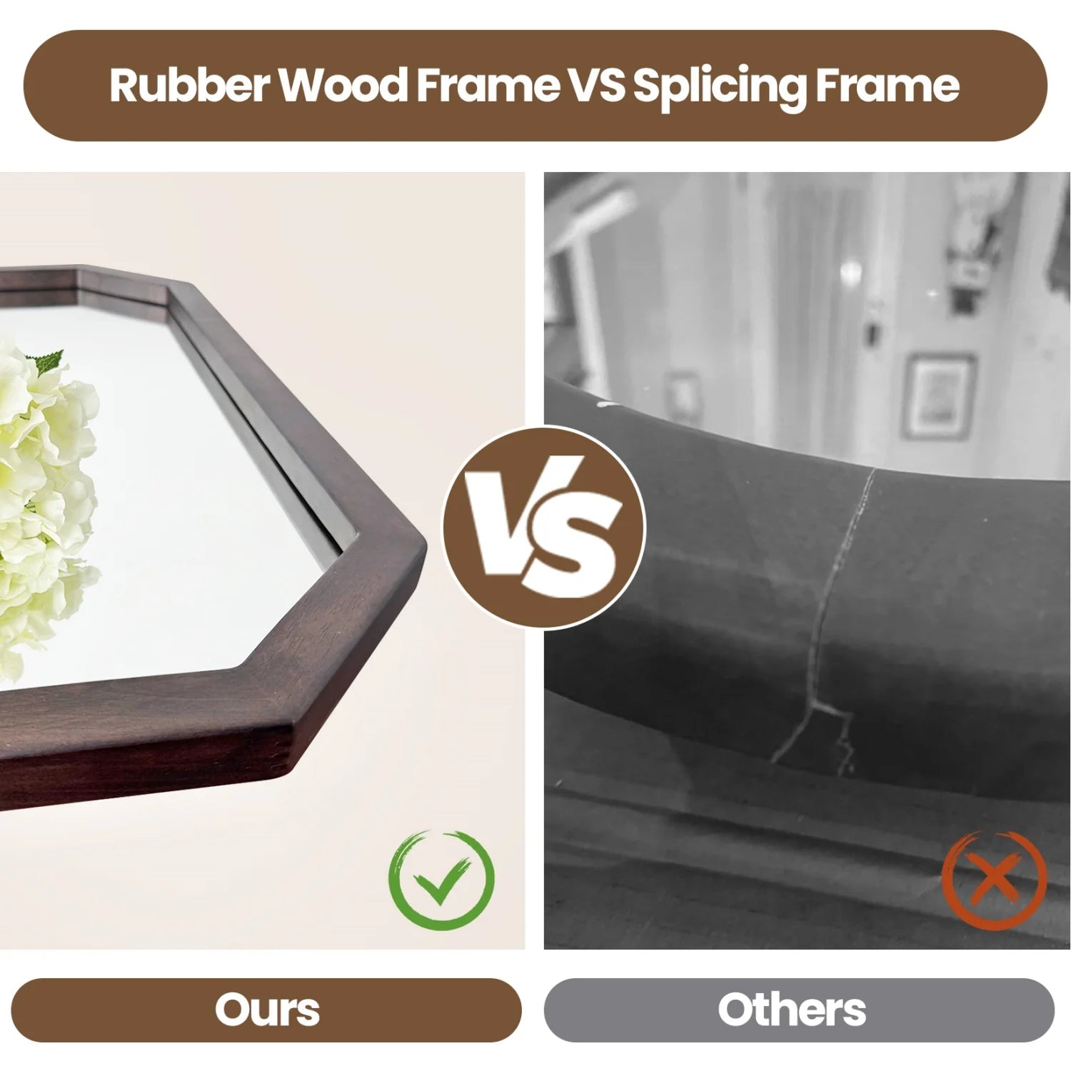 2 shape irregular/octagon wall mirror walnut wood frame decorative for living room bedroom bathroom entryway