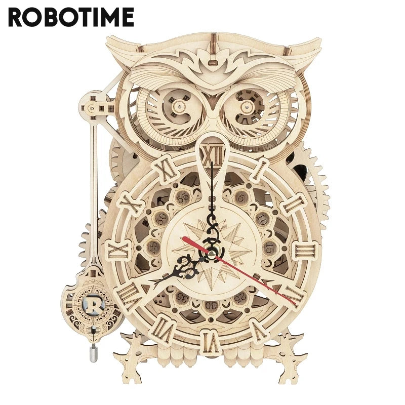 Robotime rokr 161pcs creative diy 3d owl clock wooden model building block kits assembly toy gift for children adult