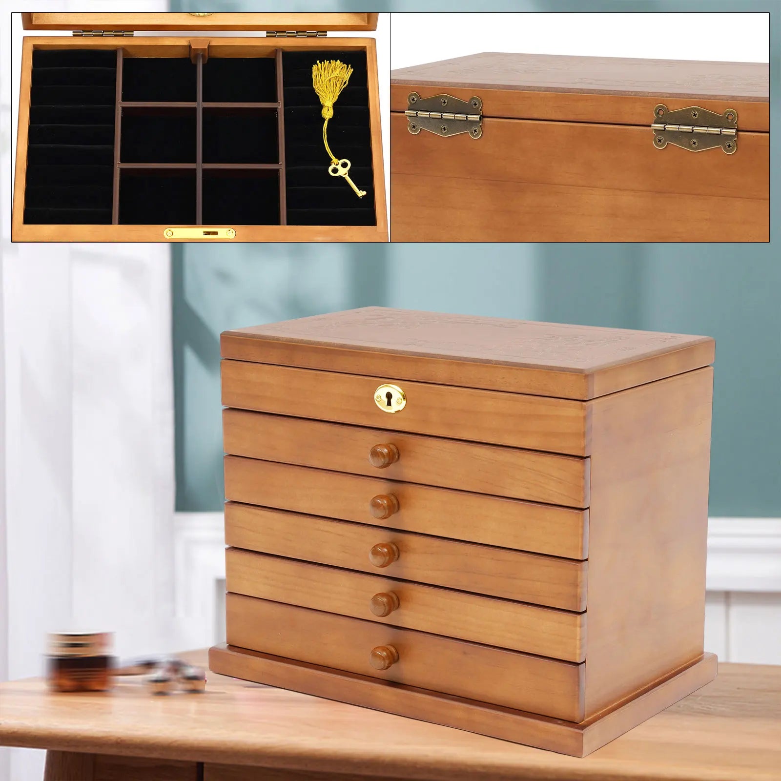 Wooden gift storage box jwelry cabinet jewelry with mirror and lock for jewelries - box