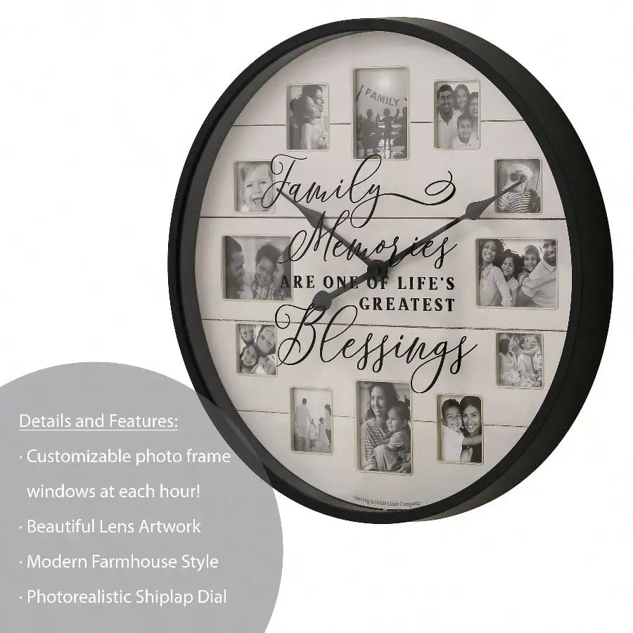 Sentiment photo frame wall clock farmhouse - inspired wooden black modern decor timepiece - united states / black