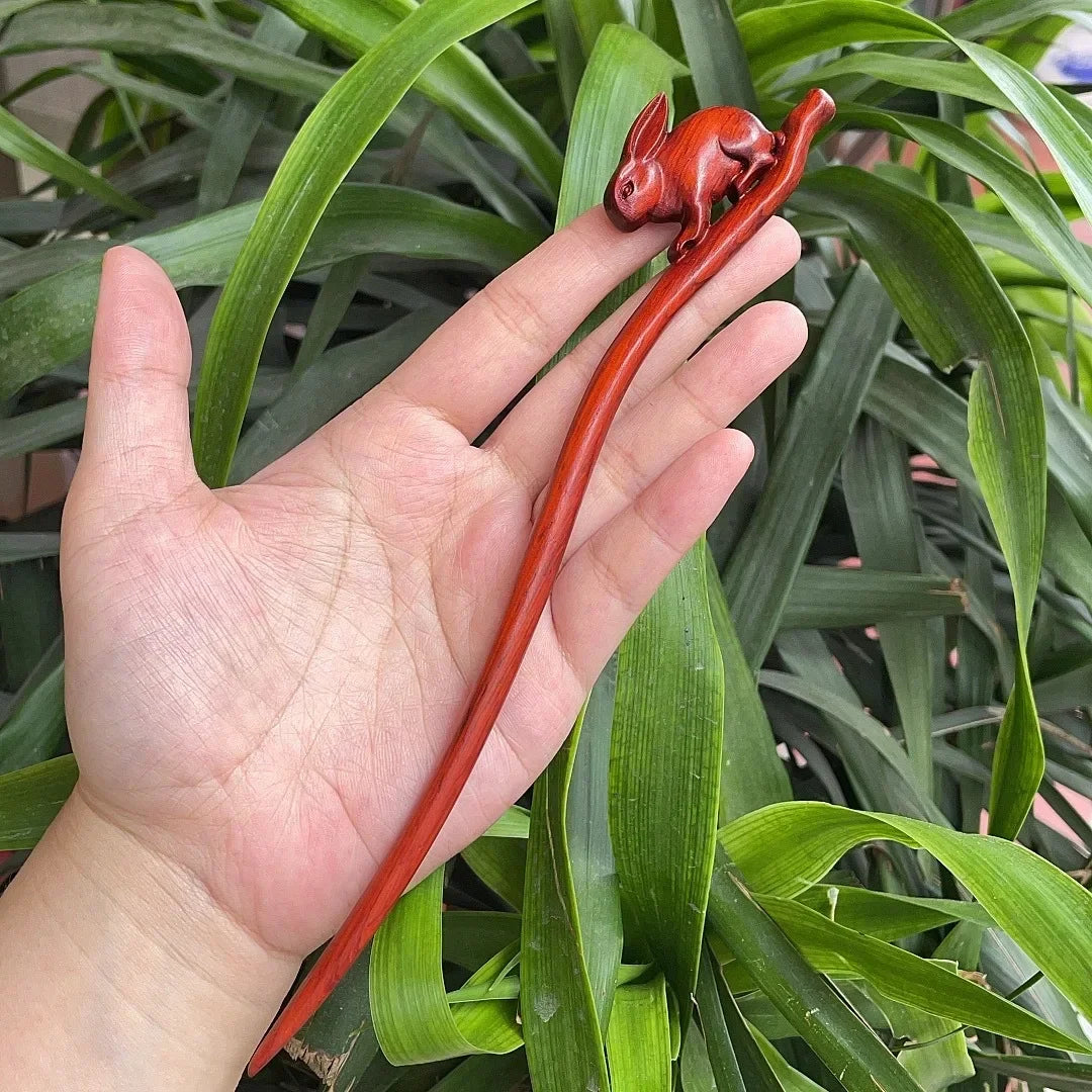 Chinese retro style peach wood handmade carved hairpin hollow out hair stick women styling tools accessories - united