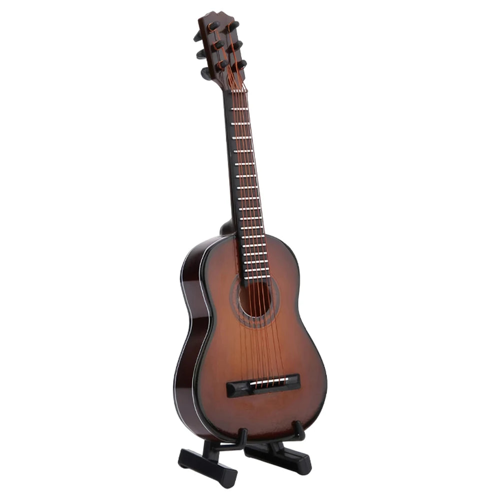 Wooden miniature guitar with support decorative ornament musical instrument replica for home decor display - coffee