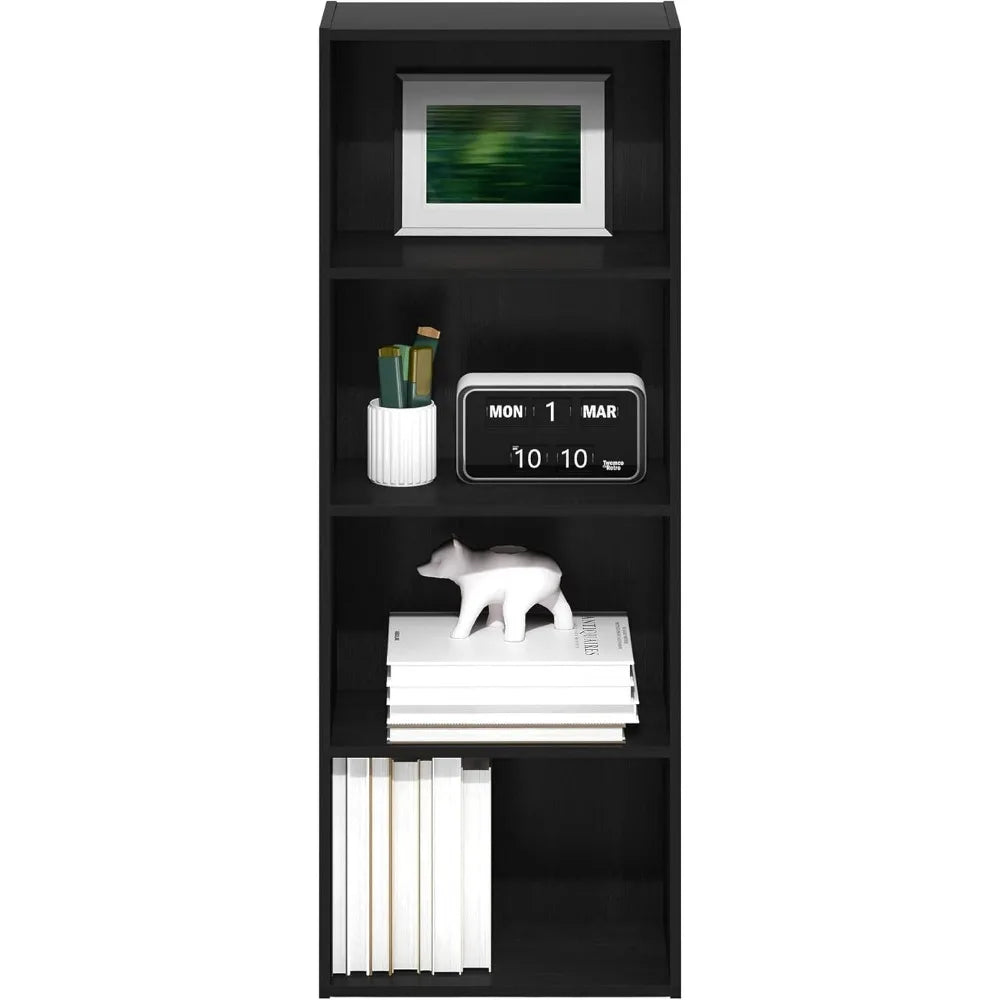 Four-tier wooden bookshelf with storage black finish - united states / blackwood