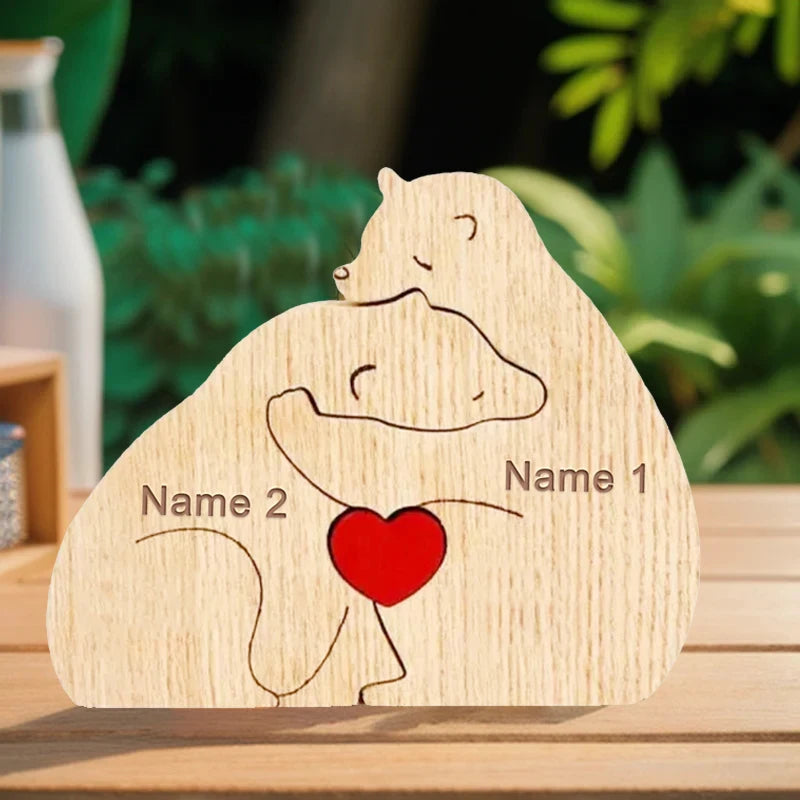 Name personalized custom mother’s birthday gift family names sculpture wood puzzle bear heart puzzles home decoration