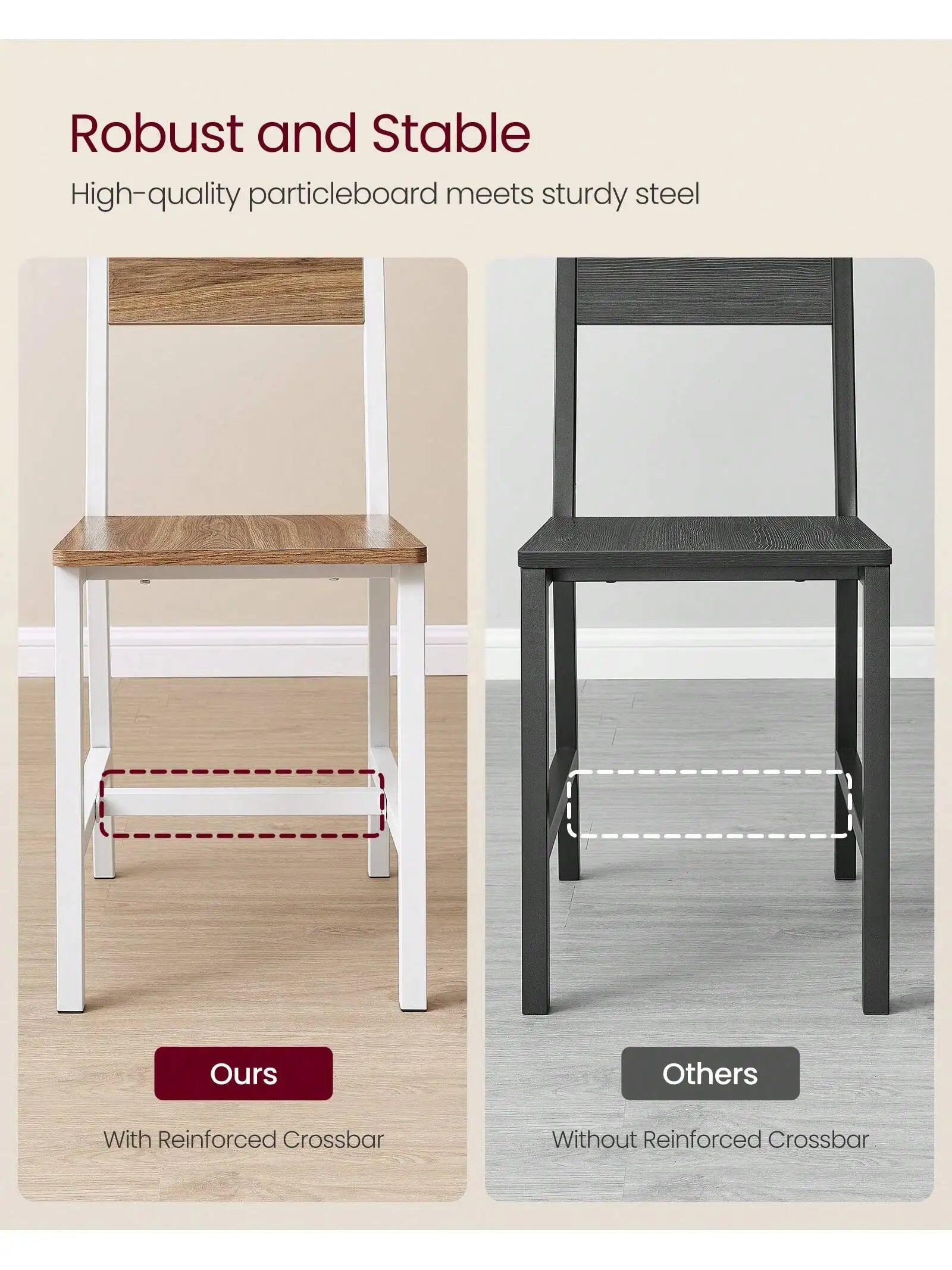 Vasagle dining chair set of 2 rustic wood chairs with metal steel frame easy to assemble comfortable seat - brown