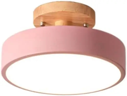 1pcs tri-color dimming ceiling light led flush mount lamp wrought acrylic lampshade round wood holder study - pink