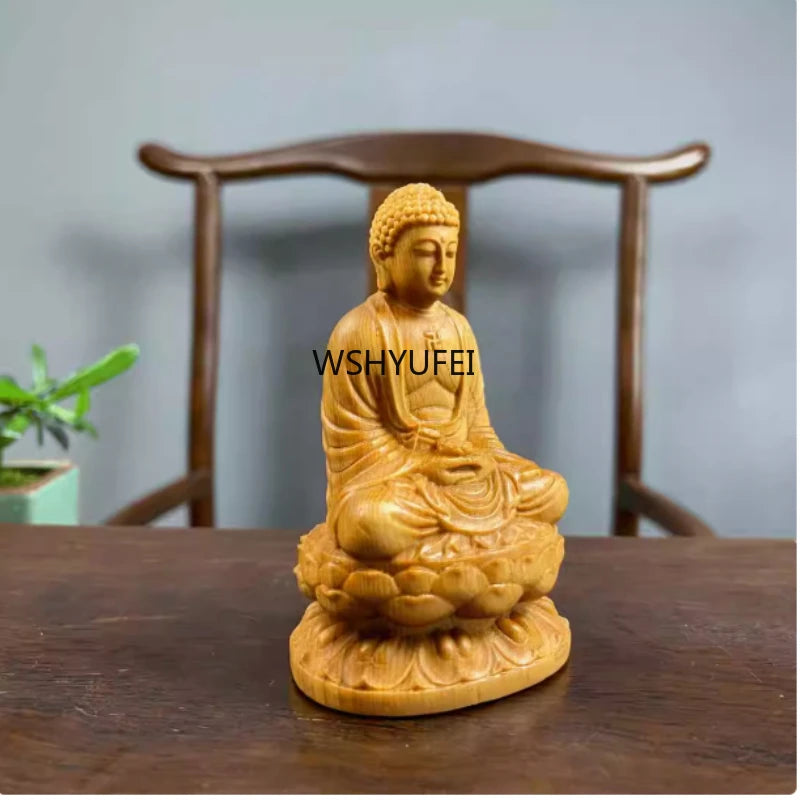 Vintage nostalgic cliff cypress wood carving of the great sun buddha statue home living room car mounted decorations
