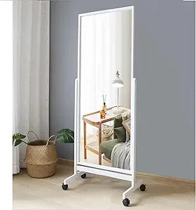 Swivel adjustable full length mirror on wheels mobile wood frame cheval bedroom free standing floor with stand tiltable