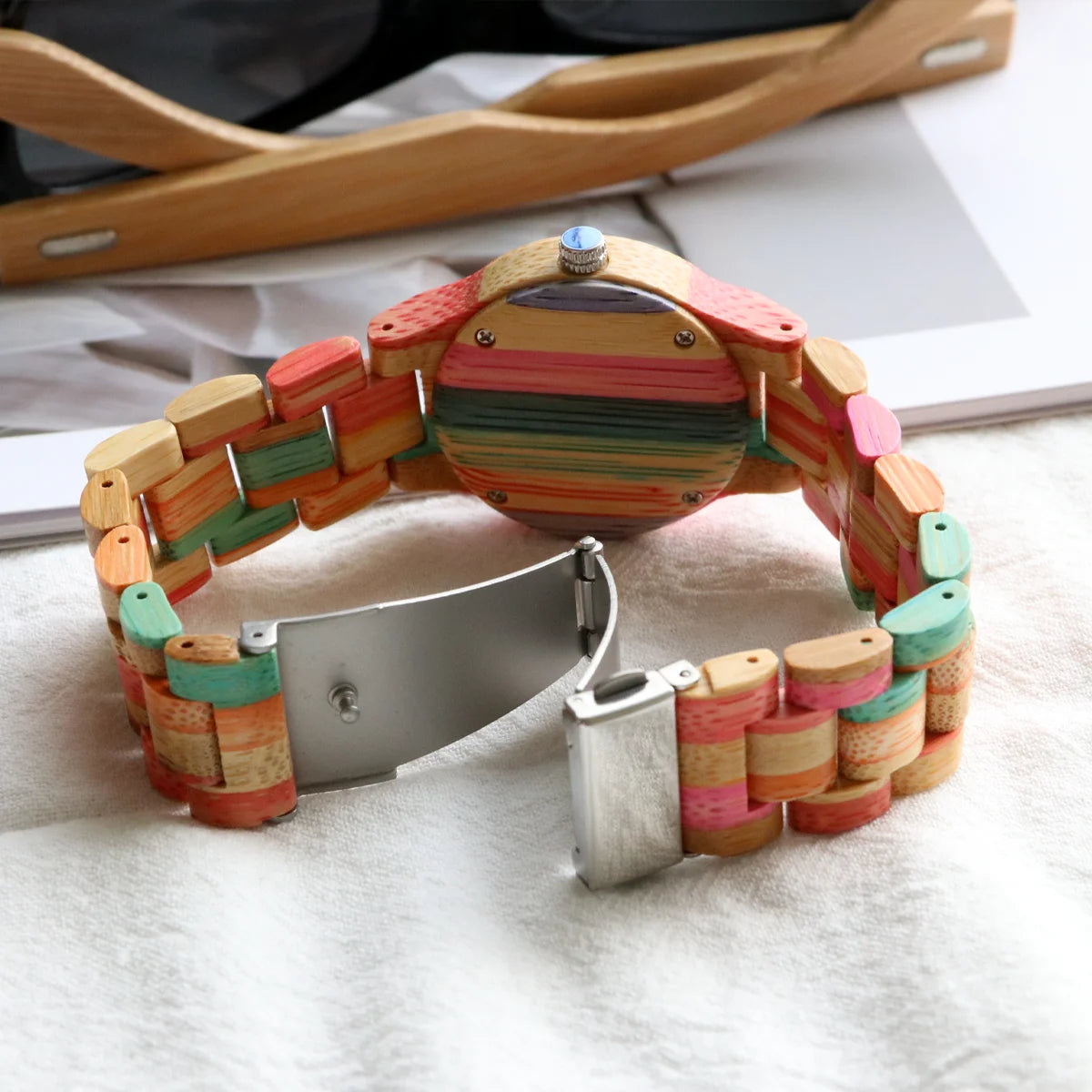 Women watch elegant colorful bamboo wooden watches fashionable color band clock quartz wood wristwatches woman gifts