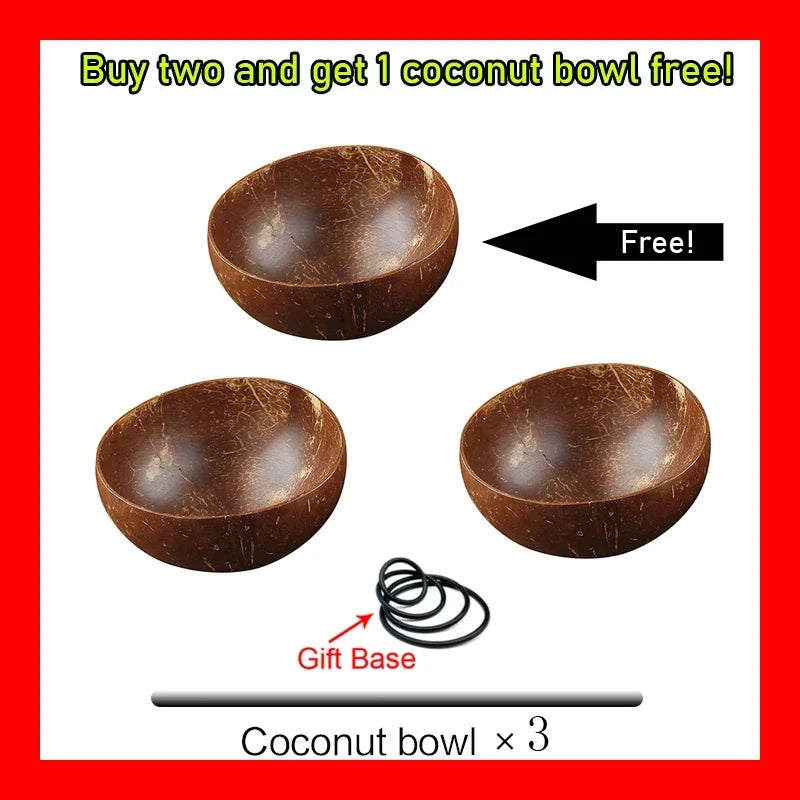 12-15cm natural coconut bowl set wooden salad ramen bowl wood spoon set coco smoothie kitchen tableware - (buy2 free1)