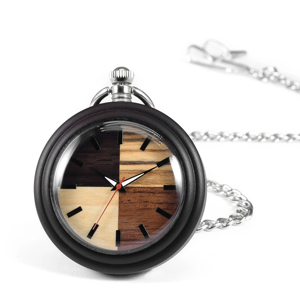 Wooden pocket watch,customized watches for men handmade bamboo wood analog quartz custom watch with c - multicolor