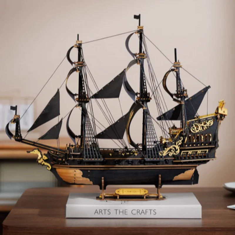 Robotime rokr wooden seahouse barque model kit 3d puzzle build home desk decoration gift for teens and adults