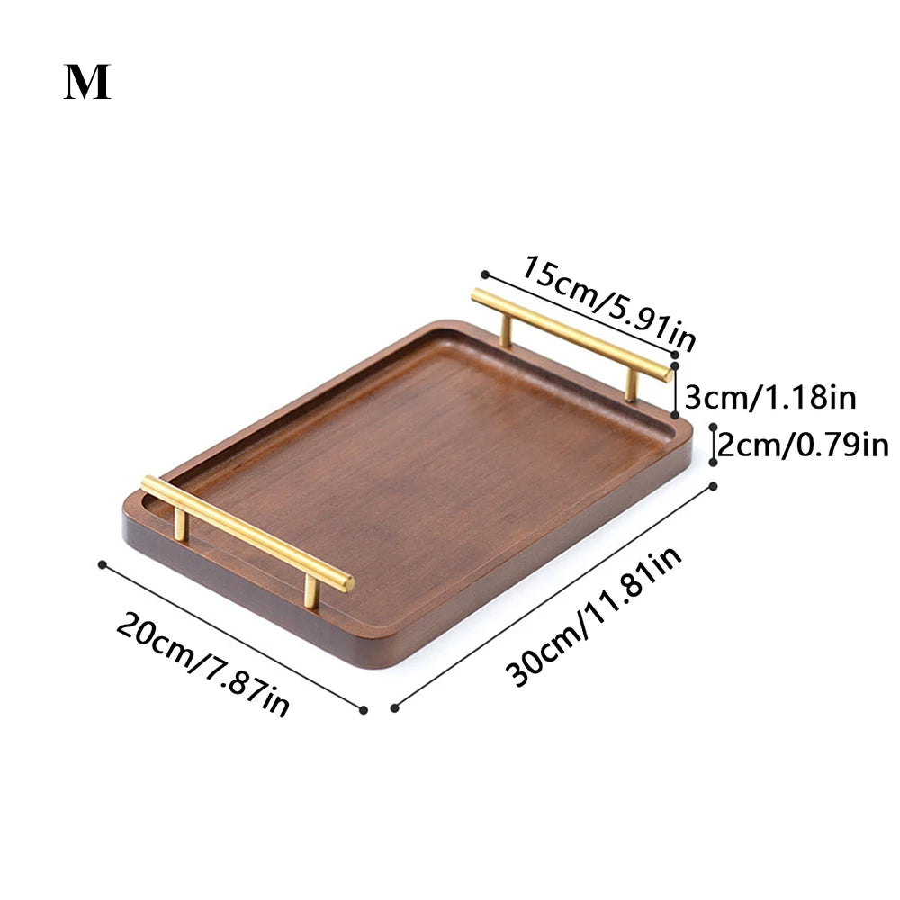Wooden serving tray with handles bamboo tea food for breakfast coffee dessert snack platter home table - m