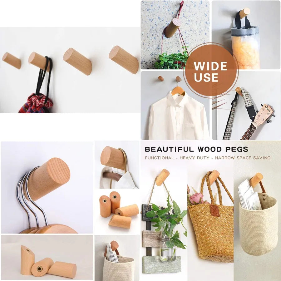 Wood wall hooks 4 pack mounted rustic wooden heavy duty robe hook hat rack for hanging bathroom towels clothes hanger