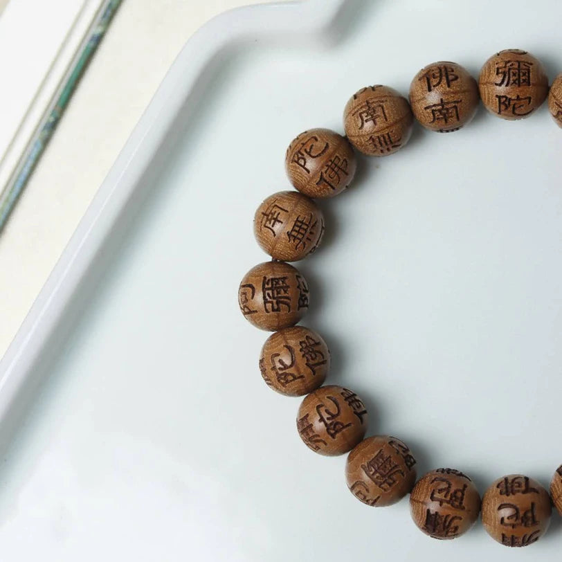 Carved buddha beads six paths wood wooden bracelet reciting hand chain cus made real mantra jewelry
