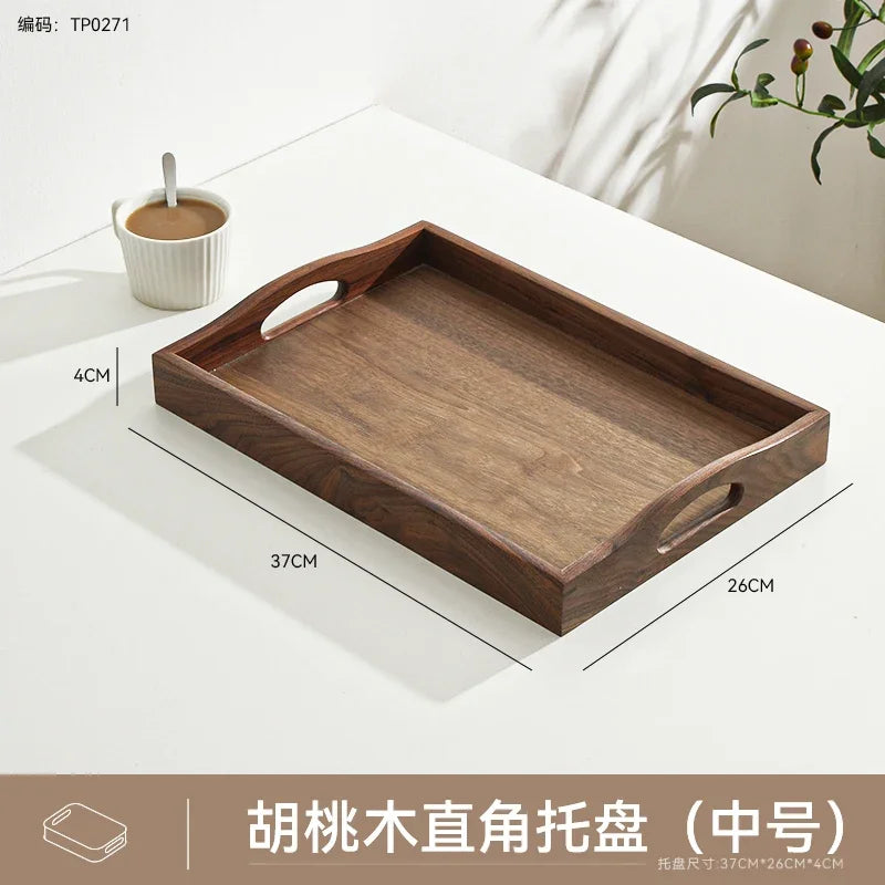 Wooden food tray walnut tea deluxe serving home tableware storage accessories coffee dessert snack - a 37x26x4cm
