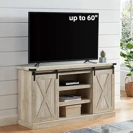 Farmhouse tv stand for 60 inch wood with sliding barn door entertainment center storage cabinet rustic medi - united