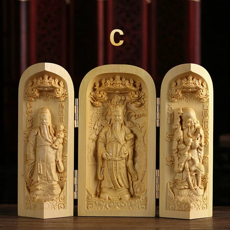 1pc exquisite boxwood carving guanyin buddha statue western sansheng wood crafts home decoration - c - religious