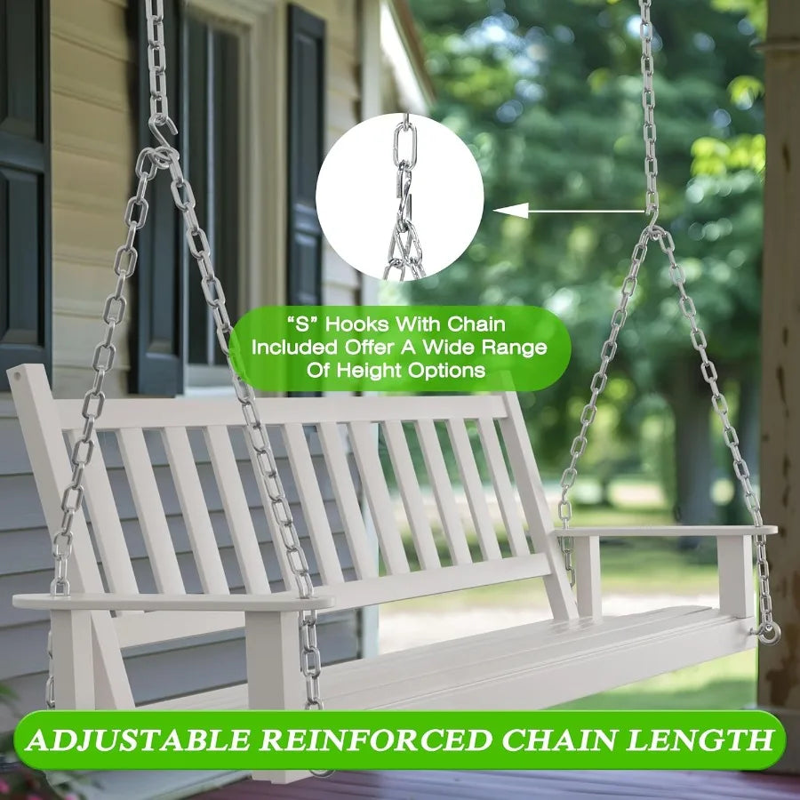 5 ft wooden outdoor porch swing hanging bench chair with chain heavy duty for deck garden yard white - united states