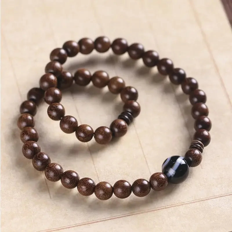 Natural golden silk sandalwood chinese retro literary style rosary bracelets for men and women wooden buddha beads hand