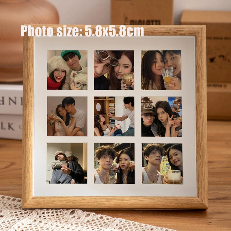 Imitative wooden photo frame for walls 23x23cm nine-square grid vintage frames stand pictures gift room desktop decor