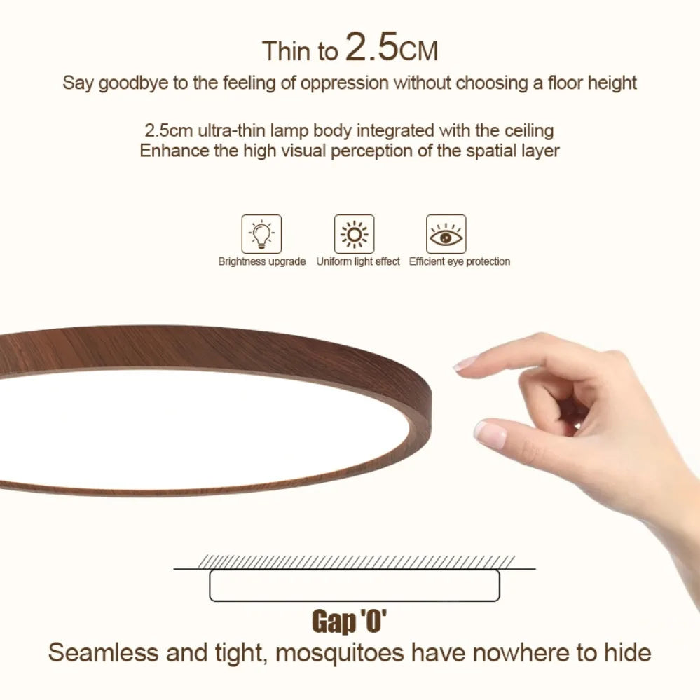 Led ceiling light circular modern simple walnut wood grain decorative living room bedroom balcony ultra-thin