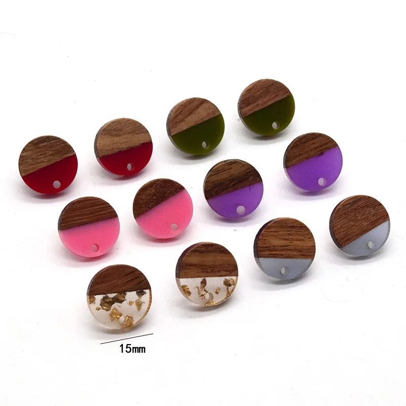 10pcs stainless steel needle resin wood earring findings 15mm splicing round vintage base connector jewelry finding