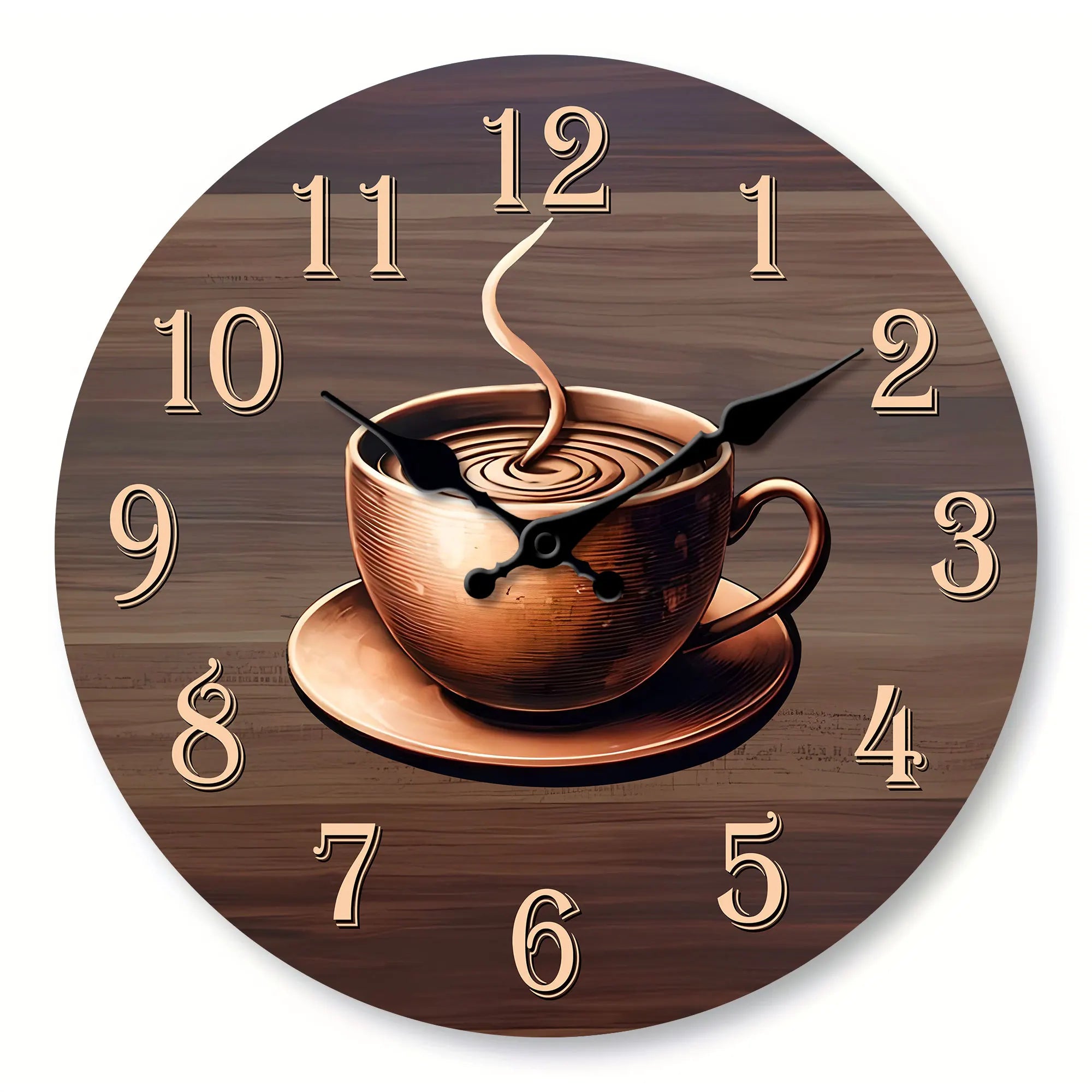 1pc golden coffee theme wooden wall clock round silent suitable for decorating living room bedroom dining kitche