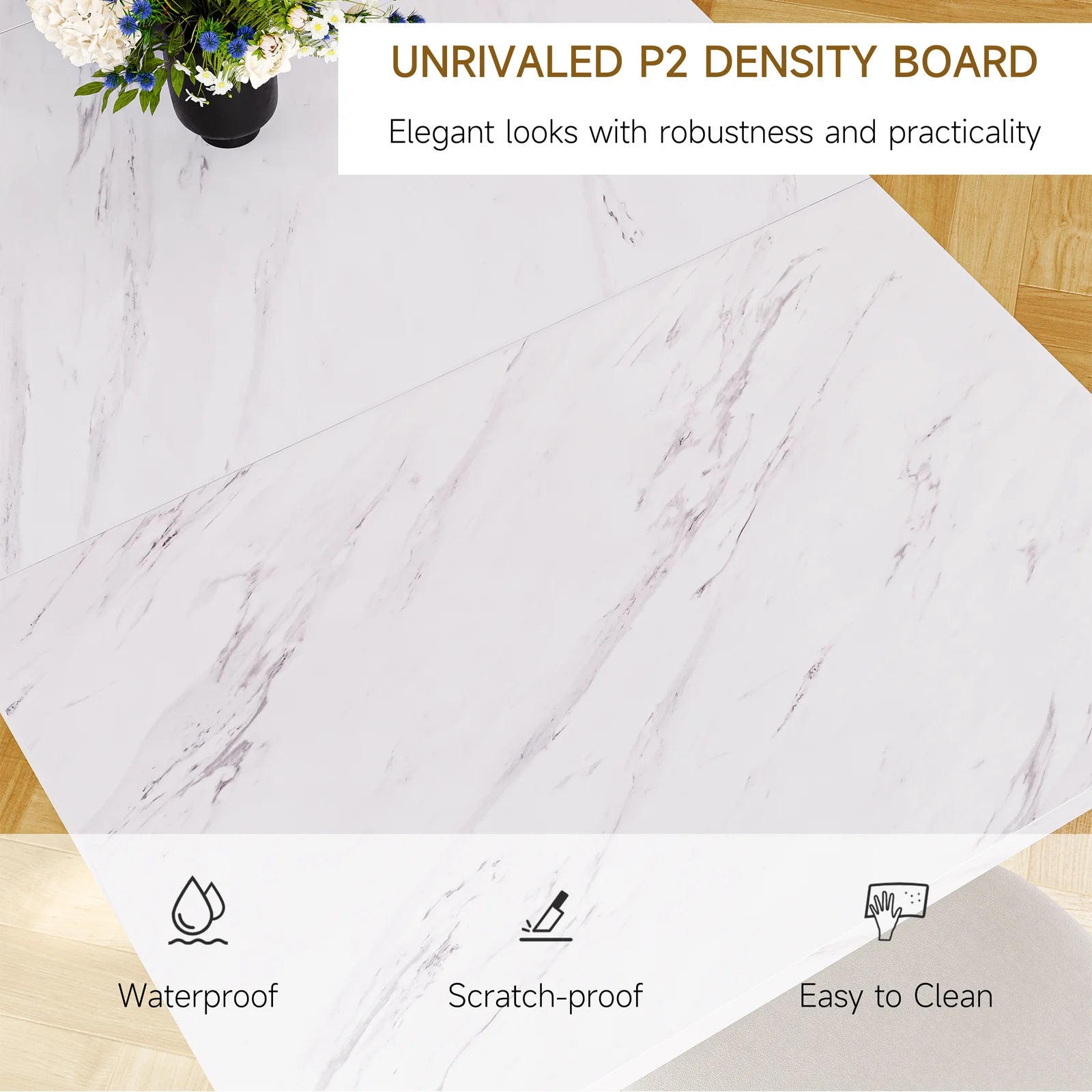 71 inch rectangular dining table for 6 to 8 people white marble wooden kitchen large dinner with gold - united states